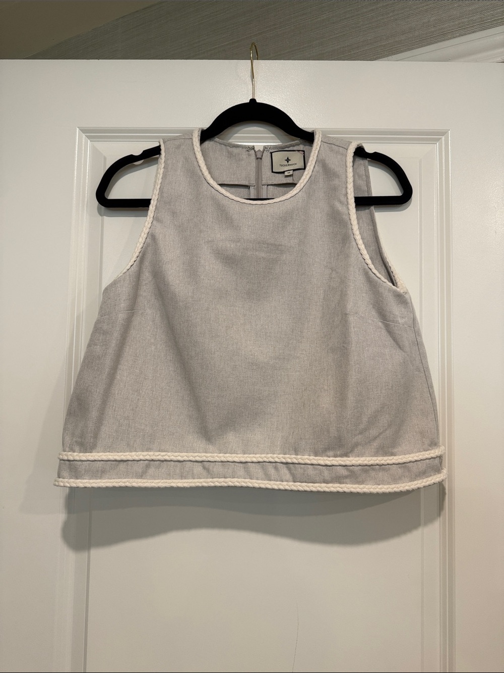 Tuckernuck Light Gray Tank with Cream Braided Trim